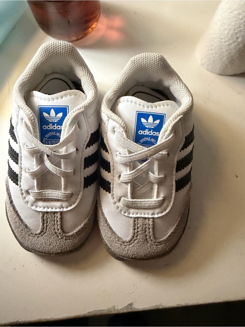 adidas Kids White Sneakers with Black Stripes